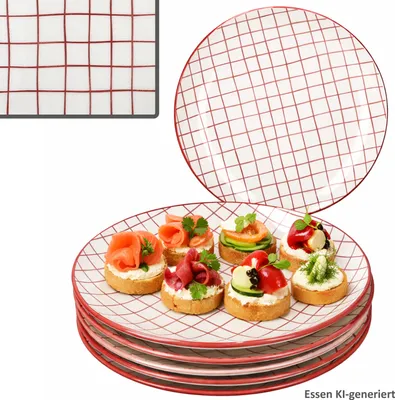 Zdjęcie produktu dla Zestaw 6 talerzy obiadowych Holly czerwone, ceramika Ø 27 cm, talerz grillowy, kratka