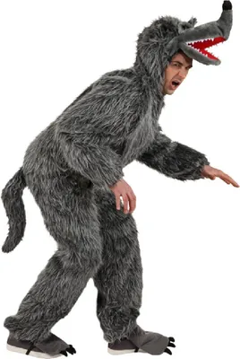 Herren Kostüm Grauer Wolf Overall Märchen Fasching Karneval