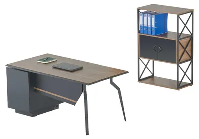 Immagine prodotto di Arbeitszimmer Braun-Graue Büro Möbel Holz Schreibtisch Aktenschrank 2tlg