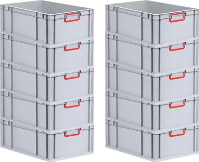 Produktbild von SparSet 10x Eurobox NextGen Color | HxBxT 22x40x60cm | 44 Liter | Griffe rot geschlossen | Verstärkter Boden | Grau | Eurobehälter, Transportbox, Transportbehälter, Stapelbehälter