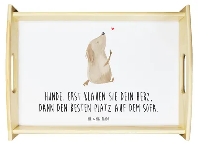 Produktbild von Mr. & Mrs. Panda Tablett Hund Liebe - Weiß - Geschenk, tragetablett, Sprüche, Holztablett, Herz, aus holz, Hunde, Servier, serviertablett