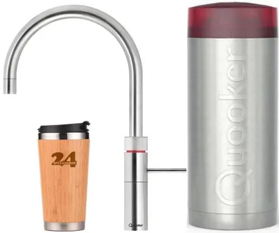 Immagine prodotto di "QUOOKER FUSION Round COMBI+ B cromo & 100°C miscelatore (22+FRCHR)" (2 pezzi) miscelatore per lavello con funzione acqua bollente a 100°C Inclusa tazza termica