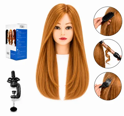 Immagine prodotto di Testa da allenamento per parrucchieri Jessica con capelli umani 55 cm + Treppiede, Immagine generata dall'IA
