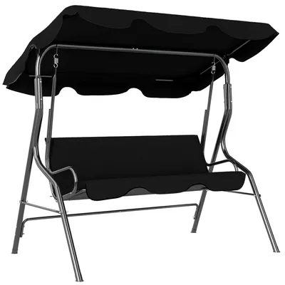 Image de Balançoire de jardin - Balançoire Hollywood - Structure en acier - Polyester - Dimensions 170 × 110 × 153 cm - À monter soi-même - Noir