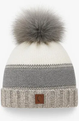 Produktbild von Faera Warme Beanie Strickmütze mit Bommel Fleece Innenfutter One Size