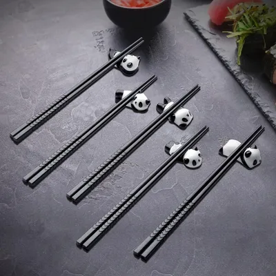 Imagen del producto de Juego de palillos de fibra de vidrio, 5 pares, con 5 soportes de cerámica, reutilizables, para la cocina