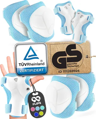 Immagine prodotto di Set di protezioni Inliner per bambini Set di ginocchiere da 6 pezzi Attrezzatura protettiva per bambini Protezioni per skateboard Protezioni per gomitiere 99FLIPS
