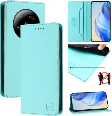 Produktbild von Lederhülle für Xiaomi 13 Ultra Hülle Flip Brieftasche Kartenfächern Ständer Schutzhülle Türkis