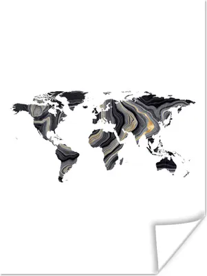 Produktbild von MuchoWow® Poster Weltkarte - Farbe - Schwarz 90x120 cm - Wohnzimmer