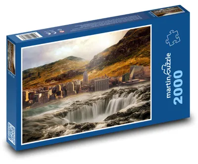Produktbild von Puzzle 2000 Fantasie Stadt am Wasserfall - martinpuzzle