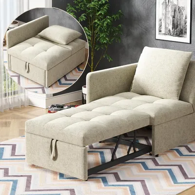Obrázok produktu pre Rozkladacia pohovka 177x68x65 cm, 3 v 1, s 5-stupňovým nastavením operadla, ľanová rozkladacia pohovka s vankúšmi, ideálna do menších priestorov