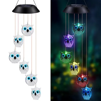 Produktbild von Solar-Windspiel, Eulenform, LED-Solar-Windspiel-Lampe, Farbwechsel, Garten-Windspiel, mit Haken, für Innen/Außen, Terrasse/Balkon, für Oma/Mama