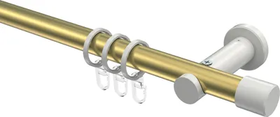 Produktbild von Interdeco Gardinenstange / Vorhangstange Messing-Optik / Weiß, Typ Platon Santo (Kappe), 20 mm Ø 1-läufig, 120 cm