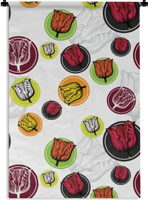 Produktbild von MuchoWow® Wandteppich Wandbehang Tulpe - Blumen - Muster 60x90 cm Tapisserie Dekoration Wandtuch - Foto-Teppich - Abwaschbar