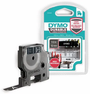 Obrázek produktu pro Dymo D1 - Samolepicí - Bílá na černé - role (1,2 cm x 3 m)