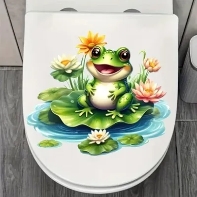 Produktbild von GKA WC-Deckel Aufkleber Tiere Toilettendeckel Tattoo selbstklebend Toilette - Frosch auf Seerosenblatt