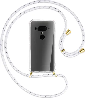Produktbild von Handykette Backcover-Schutzhülle mit Band (Metall goldfarben) für HTC U12 Plus - weiß/grau