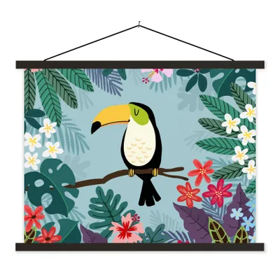 Produktbild von MuchoWow® Textilposter Tukan - Pflanzen - Kinder - Tiere - Kinder 120x90 cm mit schwarzem Rahmen - Aufhänger für Poster