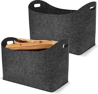 Produktbild von JOIEYOU Kaminholzkorb Filz Holzkorb für Kaminholz mit Tragegriffen Faltbar Filztaschen Shopper Kaminholztasche für Holz und Zeitungen, Einkaufstasche 55 x 30 x40 cm - 2 Stück Anthrazit
