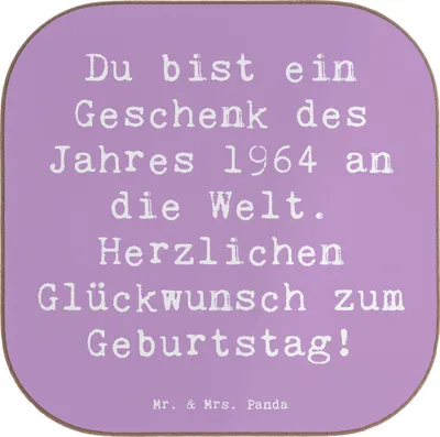 Produktbild von Mr. & Mrs. Panda Tischschoner Spruch 1964 Geburtstag Geschenk - Lavendeltraum - Jubiläum, Geburtstagsgeschenk, Happy Birthday, Geburtsjahr, Untersetzer Gläser, Alter, für
