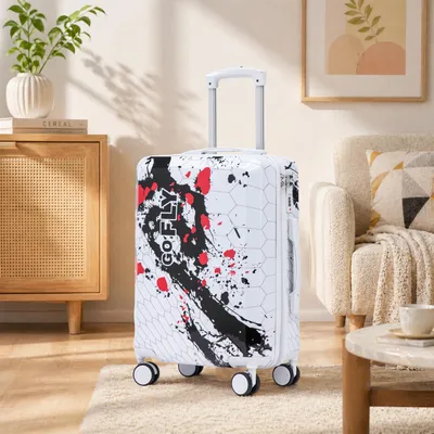 Produktbild von MODFU Reisekoffer mit 4 360°-Rollen,Klassische Koffer mit Sprenkelmuster,Trolleys mit Standfüße und Zahlenschloss,20-Zoll-Handgepäckkoffer,Schwarz