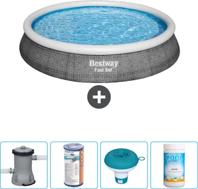Productafbeelding van Bestway opblaasbaar zwembad voor rundvee – Vlechtwerkprint – 396 x 84 cm – inclusief pomp, filter, chloordrijver en chloor