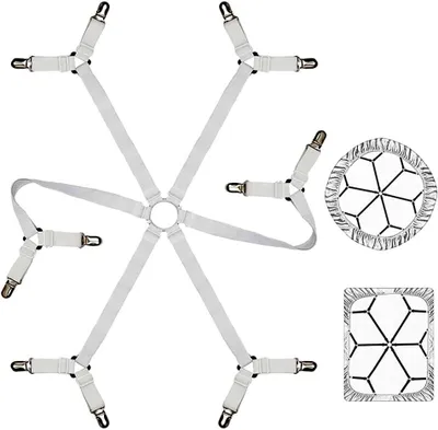 Produktbild von Bettlakenspanner Elastische，Verstellbare Bettlaken Verschlüsse Bettlaken-Verschlüsse für Allround und Vierkantmatratzen (Weiß)