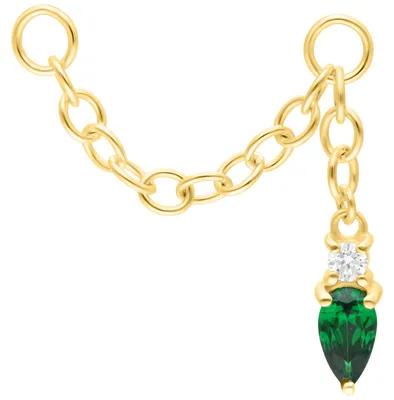 Produktbild von Wildcat Piercingkette - Dangling Emerald Crystal Piercing Connection Chain aus Silber, Körperstelle: Ohr, Länge: 25,0mm, Gold-Smaragdgrün