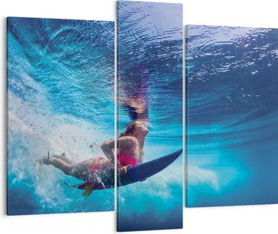 Produktbild von Bild auf Leinwand - Leinwandbild - 3 Teile - Surfen Frau Unterwasser - 95x80cm - Wand Bild - Wanddeko - Wandbilder - Leinwanddruck - Bilder - Wanddekoration - Leinwand bilder - Wandbild - CB95x80-4274