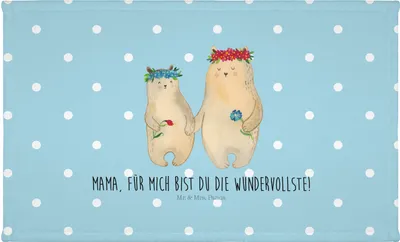Produktbild von Mr. & Mrs. Panda Handtuch Bären mit Blumenkranz - Türkis Pastell - Geschenk, Flauschtuch, 50x100, Töchter, Mutter, Muttertag, baumwolle, Kinder, Händehandtuch, Familie