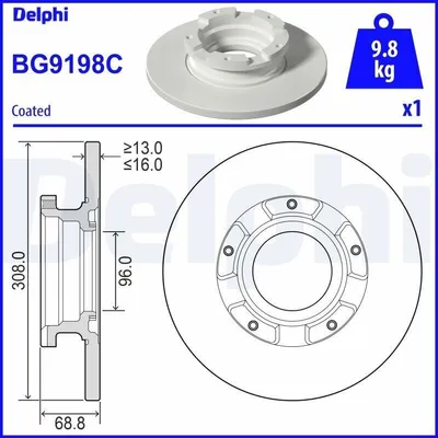 Produktbild von 2x DELPHI Bremsscheibe BG9198C für FORD Transit V363 Kastenwagen (FCD FDD)