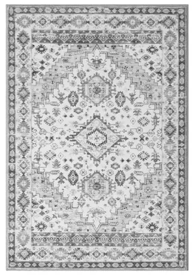 Obrázek produktu pro Boho koberec – obdélníkový koberec do obývacího pokoje – pruhovaný vzor – lze prát v pračce – protiskluzová gumová spodní strana – 100 % polyester – šedá barva, rozměry 120 × 170 cm