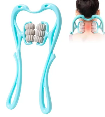 Image de Rouleau de massage pour le cou - 6 billes - appareil de massage manuel pour le cou - rouleau de massage pour le cou, les épaules, le dos, les bras et les jambes - pour le massage musculaire - bleu