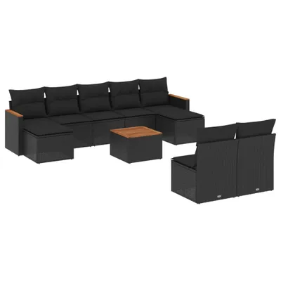 Produktbild von vidaXL 10-tlg. Garten-Sofagarnitur mit Kissen Schwarz Poly Rattan