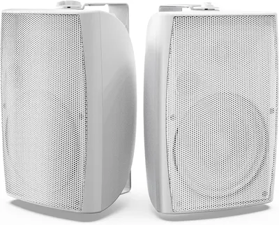Imagen del producto de Altavoz exterior de montaje en pared - Altavoz de 6,5 pulgadas - 200 vatios de potencia - Resistente al agua - Blanco - Altavoz estéreo con cable