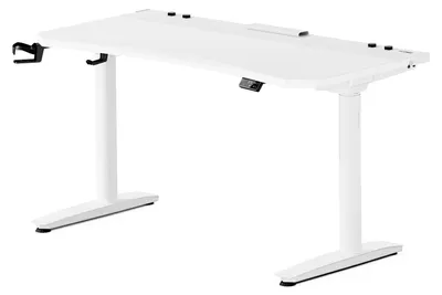 Obrázok produktu pre Elektrický herný stôl, počítačový stôl, ergonomický dizajn, držiak na slúchadlá, držiak na nápoje, biela farba, rozmer 1400 x 700 mm