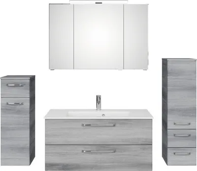 Produktbild von Pelipal Badmöbel-Set Kumba BxHxT 167 x 200 x 50 cm Frontfarbe graphit struktur quer mit Mineralguss-Waschtisch, Midischr