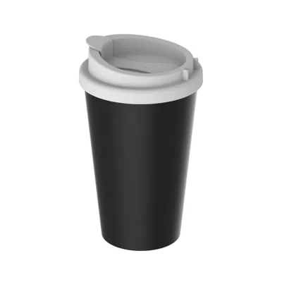 Image de Tasse à café PremiumPlus Coffee Mug 350 ml - Tasse à café en plastique à double paroi avec couvercle de fermeture,  Germany, pour les voyages - noir/blanc
