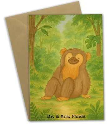 Produktbild von Mr. & Mrs. Panda Grußkarte Affe Design - Weiß - Geschenk, Motivation, Liebe, osterkarte, Selbstliebe, Affen, Grußkarten, vatertagskarte, einladungskarten, Afrika