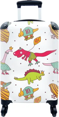 Produktbild von MuchoWow® MuchoWow® Koffer Handgepäck Trolley Rollkoffer Kleine Reisekoffer mit 4 Rollen - Muster - Dino - Farben - Jungen - Kinder - Kind - Cabin Size < 55x40x23 cm & 55x40x20 cm - Fotokoffer - Kabin