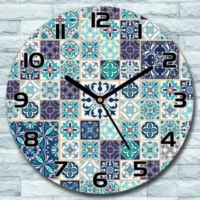 Produktbild von Wanduhr aus Glas Rund fi 30 Patchwork blau grau Quarz Deko Schlafzimmer Büro