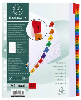 Produktbild von Exacompta 4131E Karton-Register 1-31 für DIN A4 MAXI aus Karton 31-teilig volle