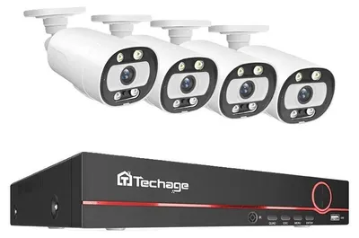 Image de Système de caméras de vidéosurveillance, résolution 5 MP, reconnaissance faciale par IA, NVR 8 canaux, 4 caméras, sans