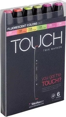 Image de Marqueurs à alcool double face TOUCH Fine & Chisel, 6pcs fluorescent tones