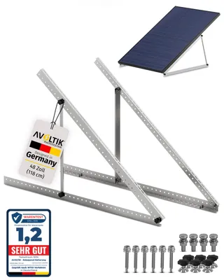Produktbild von avoltik Solarpanel-Aufständerung 118cm, für Solarmodule bis 48 Zoll, Aluminium AL6005-T5, stabil, korrosions-, hitze- & druckbeständig, Neigungswinkel 0-90° verstellbar, einfache Montage, inkl. 2 Montagedreiecke, Schraubenset & dt. Anleitung, für Gewerbe, Haus & Garten, Landwirtschaft