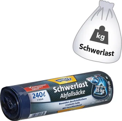 Produktbild von Swirl PROFI Schwerlast Abfallsäcke 240l, 240 l, 35 kg, Schwarz, Polyethylen, 1000 mm, 1250 mm