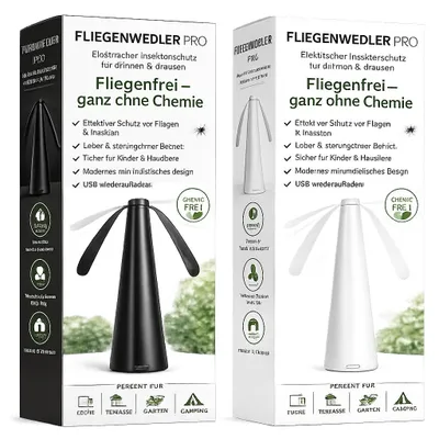 Imagen del producto de Ventilador repelente de moscas: Dispositivo para repeler moscas y avispas, con espantamoscas para mesas y terrazas. Repelente de moscas y ventilador para avispas (juego de 2 unidades, y blanco)