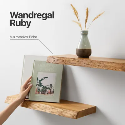Produktbild von Original BestLoft® Wandregal Ruby mit Baumkante aus Eiche Wandboard (120cm)
