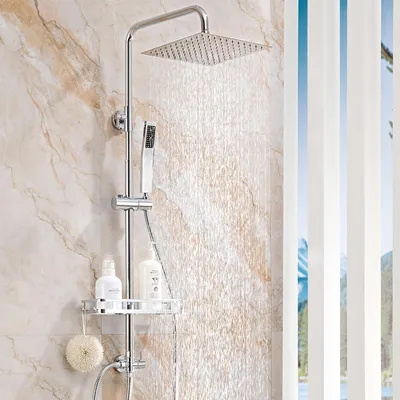 Douchekolom Edelstahl, XXL-Ablage, höhenverstellbar 72-110 cm, Chrom