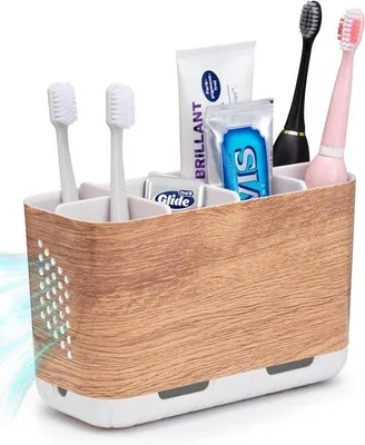 Produktbild von Famanu elektrische Zahnbürstenhalter - multifunktionale Organizer - Holzoptik